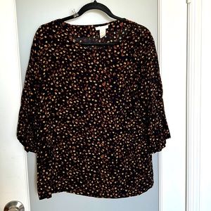 H&M Black Floral Print Blouse - 3/4 sleeve - Gently Worn size 14